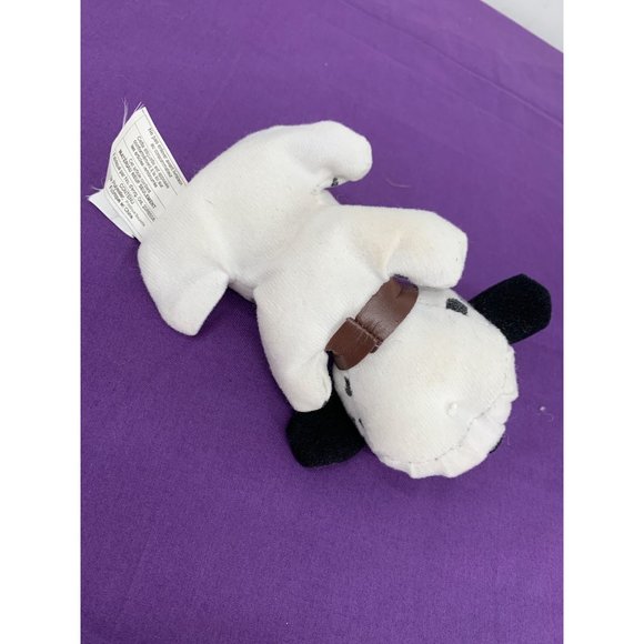 Small 6 Inch White Dog with Black Spots Brown Pleather Collar Plastic eyes Stain - Picture 6 of 9